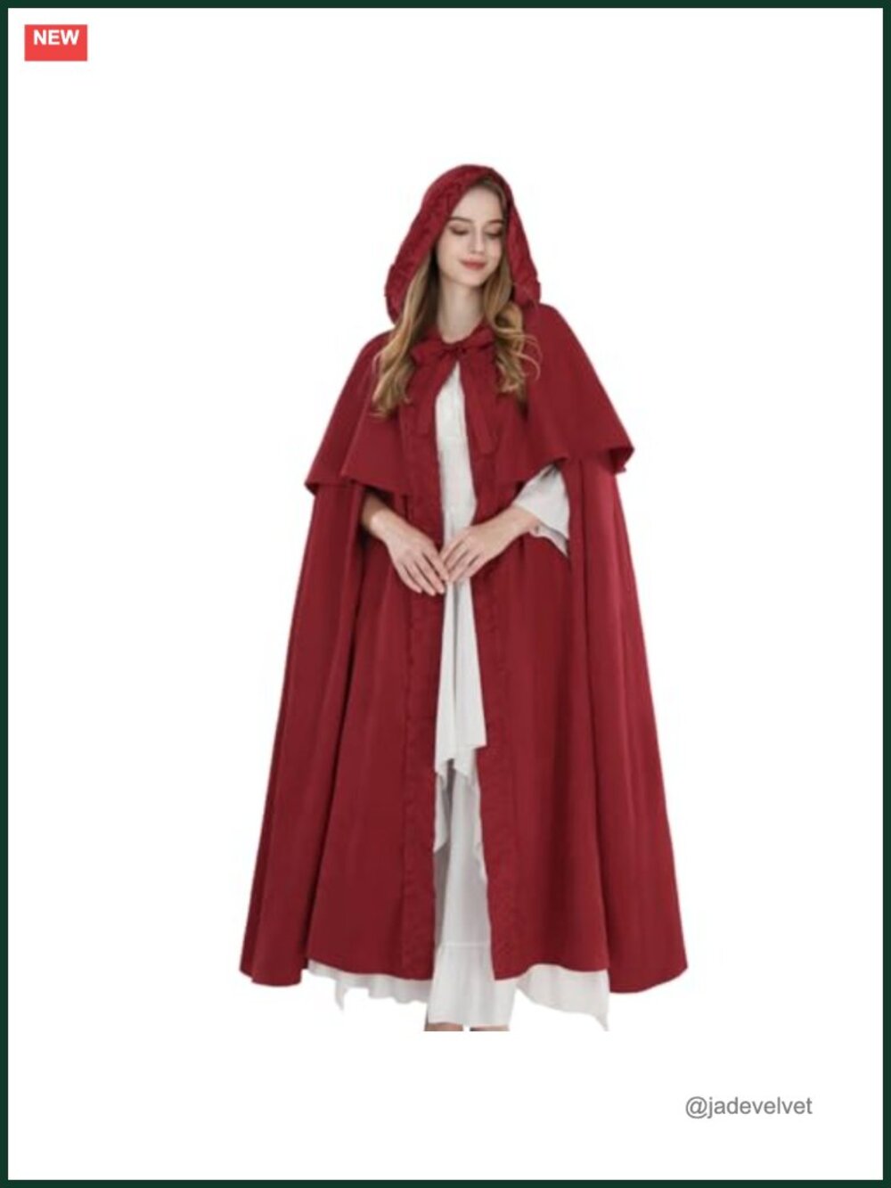 Hooded Suede Cloak Renaissance Cape Ruffle Gothic Cosplay Costume